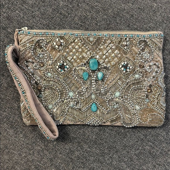 Beaded Evening Bag Embellished Clutch with Wristlet - Picture 1 of 7